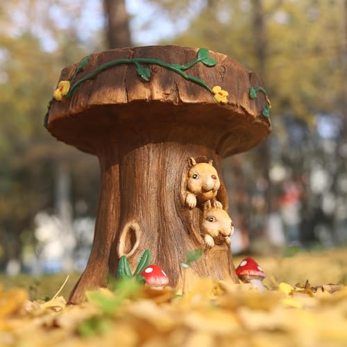 GDFStudio 12.6" Resin Squirrel Garden Stool, Tree Stump Shaped Decorative Chair & Side Table, Unique Indoor Outdoor Accent for Patio Garden Terrace Backyard by GDFStudio - Used condition - Image 3