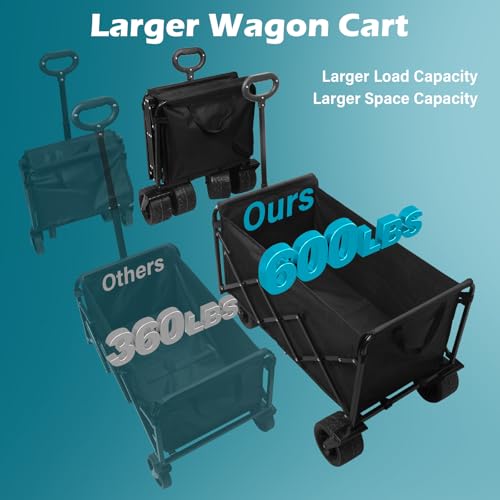 Image of Beach Wagon with Big Wheels for Sand: 600LBS All Terrain Collapsible Beach Cart Foldable - Portable Heavy Duty Folding Utility Wagon Cart for Groceries Shopping Outdoor Camping Sports
