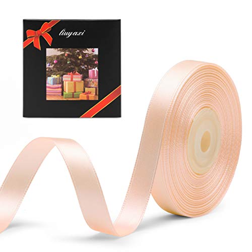 Image of Solid Color Double Faced Peach Satin Ribbon 3 /8 inch X 25 Yards, Ribbons Perfect for Crafts, Wedding Decor, Bow Making, Sewing, Gift Package Wrapping and More