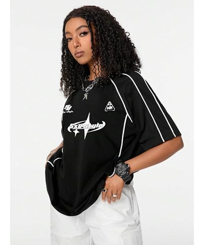 Image of SXV STYLE Printed Cool Aesthetic Racing Streetwear Oversized Baggy Cotton Y2K T-Shirt for Women