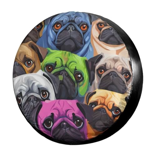 Image of Delerain Colorful Pug Dog Spare Tire Cover Wheel Protectors Sun Protector Waterproof for Trailer RV SUV Truck and Many Vehicle(16 Inch for Diameter 29 inch-31 inch)