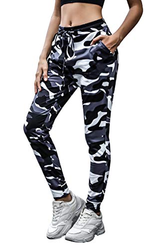 Doaraha Pantalones de Camuflaje para Mujer Pantalones Chándal Largos Pantalones Deportivos con Cordón Pantalones de Pierna de Algodón de Cónica