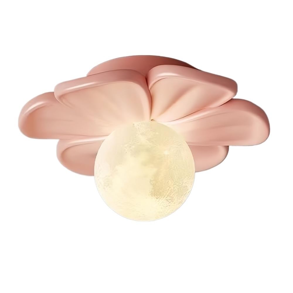 LUOYAOB Modern Cream Style Ceiling Lights Flower Petal Resin Body Semi Flush Mount Ceiling Lamp Iron Base Ceiling Light Fixture for Bedroom Living Room Hallway Entryway Balcony(Pink)