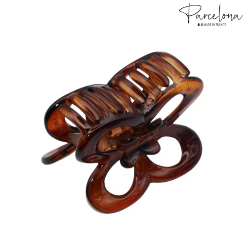 Parcelona Pinza Francesa Mariposa Pequeña 2" Marrón Céluloide con Resorte Firme Accesorio de Pelo para Mujeres miniatura 5
