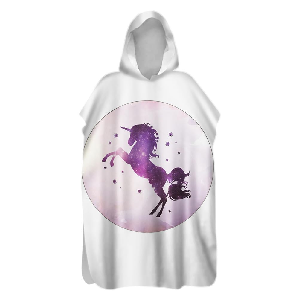Highdi Hooded Changing Robe, Microfibre Light Weight Changing Towel, Towel Poncho for Surfing Swimming Beach Changing, Quick Dry Poncho for Women Men Adults (60x110cm,unicorn theme 4)