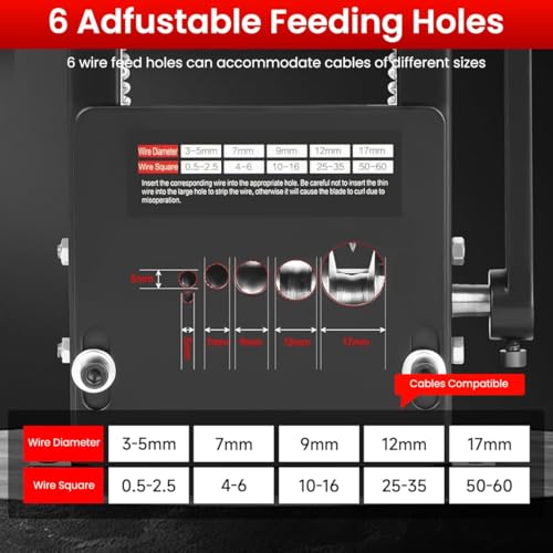 Image of Wire Stripper Machine 6-in-1 Wire Stripping Tool with Hand Crank, 6 Channels & 5 Blades for 0.06 inch-0.65 inch (3-17mm) Scrap Copper Wire Peeler & Recycling (BLACK)