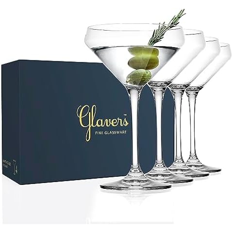 Glaver's Martini Glasses Set of 4 Cocktail Glasses, 10.5 Ounce Stemmed Margarita Glasses, for Bar, Martinis, Cosmopolitan, Gimlet, Elegant Packaging Cover