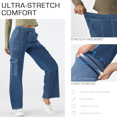 Women’s Pull-On Cargo Jeans - Mid Rise Wide Leg, Soft Stretch Denim, Comfort Fit with Pockets4