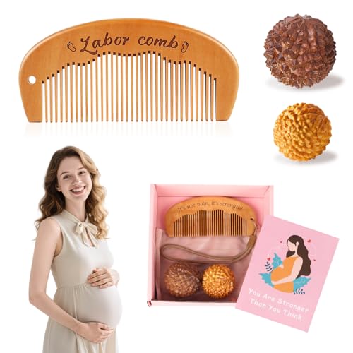 Image of 3 Pcs Birthing Comb & Acupressure Massage Ball Set, Wooden Labor Comb for Pain, Delivery Essentials Pregnancy Must Haves, New Mom Gifts for Labor Pain Relief