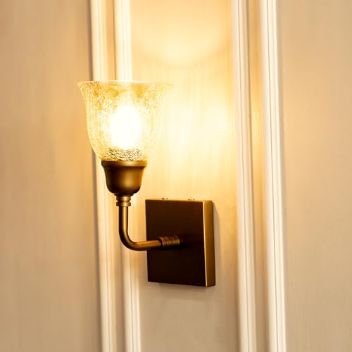 Image of Divine Trends Antique Brass Finish Elbow Wall Light with Cup Crackled Glass Golden Luster for Living Room, Bedroom, Home Decoration, Hotel Wall Lamp Pack of 1