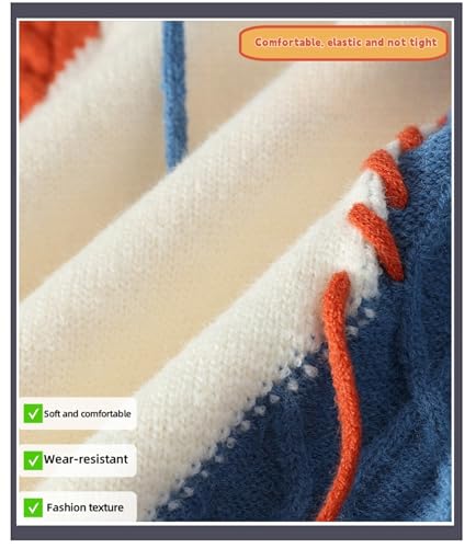 Mens Colorblock Jumper Cable Round Neck Casual Loose Large Size Fit Pullover Knit Warm Chunky Winter Sweaters4