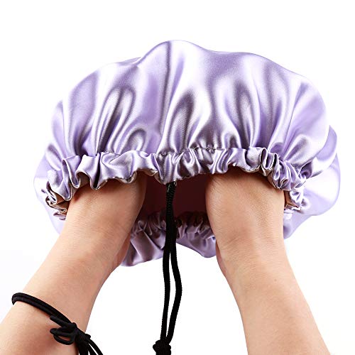 Image of Extra Large Adjustable Double Layer Satin Hair Bonnets with Drawstring for Women Night Sleeping Long Silky Satin