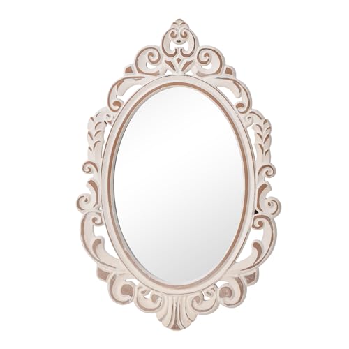 Yumyolk Espejo de Pared Ovalado, 60x40x2 cm, Blanco Espejo Vintage Barroco Decorativo Ovalado Espejo para Pasillo, habitación, hogar, Esquina para Colgar Entrada