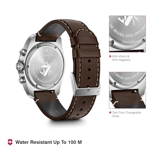 Image of VICTORINOX Swiss Army Wristwatch, Men's, Chronograph, Analog, Waterproof, Quartz, Stainless Steel Case, Stainless Steel Bracelet, Leather, Rubber Strap, Strap Replacement, Branded Gift