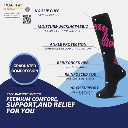 Image of fenglaoda 8 Pairs Compression Socks for Men & Women 20-30 mmHg Knee High Nurse Pregnant Running Medical and Travel Athletic