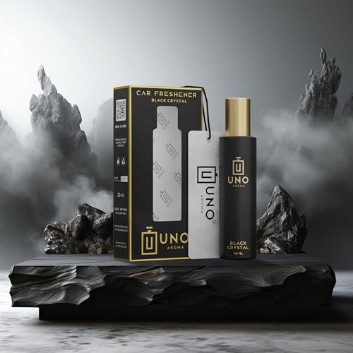 Image of Uno Aroma Black Crystal Car Perfume - Alcohol-Free, Long-Lasting Car Fragrance, Removes Odours, Toxin-Free & Easy to Use Hanging Card, No-Gas Car Perfume with 200+ Sprays, Lasts up to 90 days (30ml)