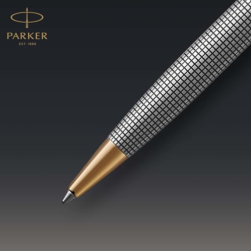 Image of Parker Sonnet Ballpoint Pen Chiselled Silver with Gold Trim Medium Point Black Ink (1931492)