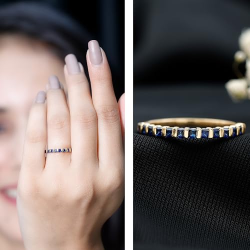 Certified Sapphire Half Eternity Band, AAA Quality, Natural Blue Sapphire Princess Cut Wedding Ring - Ready to Gift2
