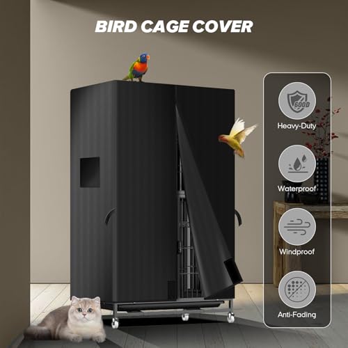 Image of Bird Cage Cover, 600D Bird Cage Covers for Night Heavy Duty & Waterproof, Breathable Black-Out Birdcage Cover Accessory for Parakeet, Parrot, Cockatiel, Finches (19x18x40 Inch)