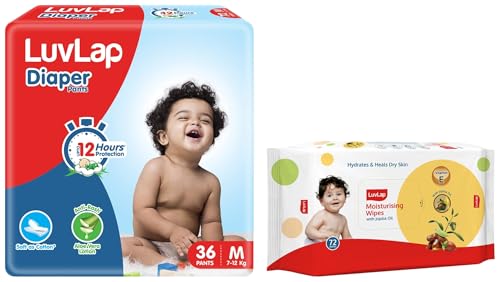 Image of LuvLap Baby Medium Diapers And Wipes Pack Of 1