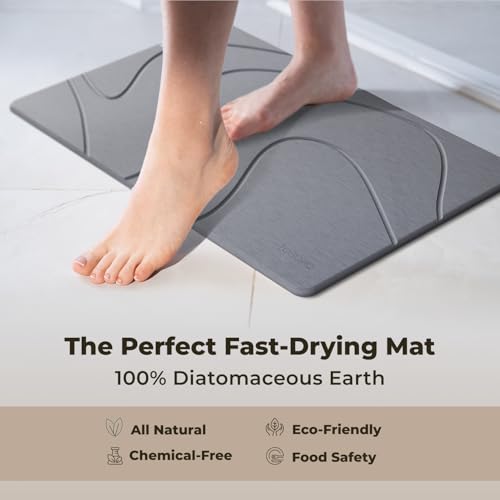 Image of TOSORO - Stone Bath Mat Diatomaceous Earth Shower Mat Non-Slip Super Absorbent Diatomite Stone Bath Mats for Bathroom Floor Quick Drying Natural Easy to Clean (23.5 x 15) - Graphite