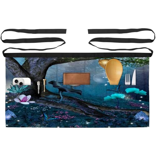Tablier court de chef à 3 poches demi-tablier forêt bleue lavable pour bistrot lot de 3