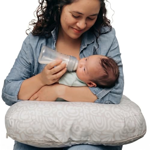 Image of Boppy Nursing Pillow - Verified Safe Breastfeeding Pillow with Softer Fill for Comfortable Support, Machine Wash & Dry Cover, Non-Toxic Materials - Cream Retro Squiggles