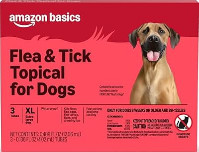 Amazon Basics Flea and Tick Topical Treatment and Prevention for Extra Large Dogs (89-132 lbs), Fast Acting and Long Lasting, 3 Count, Packaging May Vary