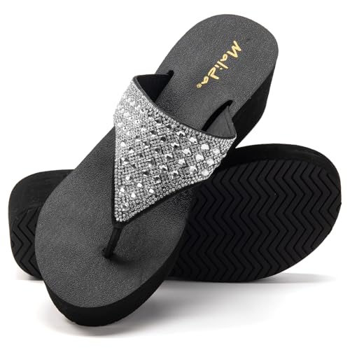 Image of MALIDA Womens Wedge Arch Support Flip Flops Cushion Soft Rubber Midsole Platform Thong Sandals with Rubber Sole