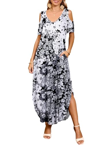 Image of JollieLovin Womens Plus Size Casual Summer Maxi Long Dress Cold Shoulder V Neck Beach Sundresses