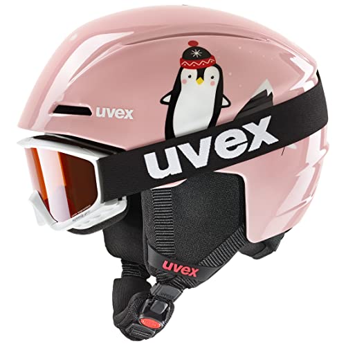 Uvex S56S317 dziecięcy kask narciarski i gogle narciarskie, różowy pingwin, 51-55 cm