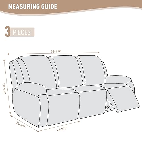 Image of KinCam Recliner Covers, Stretch Reclining Chair Covers, Recliner Sofa Slipcovers Stripe Jacquard Recliner Couch Covers Furniture Protector Covers for Pet Kid (3 Seater, Cream)