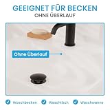 Bächlein Universal Ablaufgarnitur ohne Überlauf (Matt Schwarz) - Pop Up Ventil für Waschbecken und Waschtisch – Ablaufventil Abflussgarnitur aus Messing mit Einbauanleitung