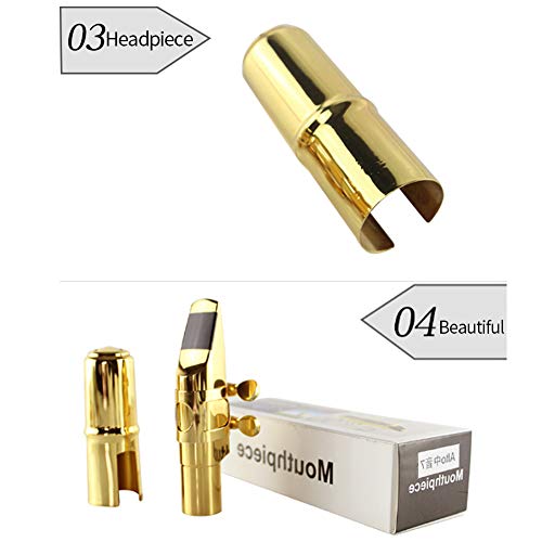 Alto Sax Saxophone Mouthpiece with Cap & Ligatures, Brass Metal Eb Alto Tenor Sax Mouthpiece 5C/6C/7C/8C for Saxophone Professionals and Beginners - Thumbnail 6