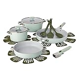 GoodCook Ceramic Cookware Set 14-Piece with Removable Handles, Nonstick Pots & Pans, Induction & Oven Safe, Sage Green