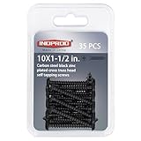 INDPROD Black Wood Screws 1-1/2 Inch, 35Pcs Self Tapping Wood Screw #10 x 1-1/2', Zinc Plated Steel, Modified Truss Head, Phillips Drive, Carbon Steel, for Drywall/Metal/Plastic/Furniture, Black