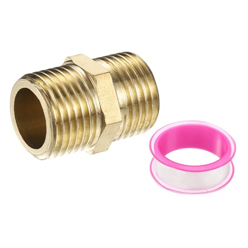 PATIKIL Brass Pipe Fitting, 1/2" BSP Male x 1/2" BS Male Thread Connector Brass Hex Nipple Pipe Fitting Adapter for Gas Water Refrigeration System Conversion