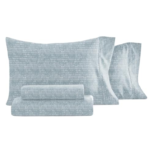 LINENS & HUTCH Sheet Set Patterned Microfiber Ultra Soft Bedding in Dashed Lines - Queen Dashed Lines Sky Blue