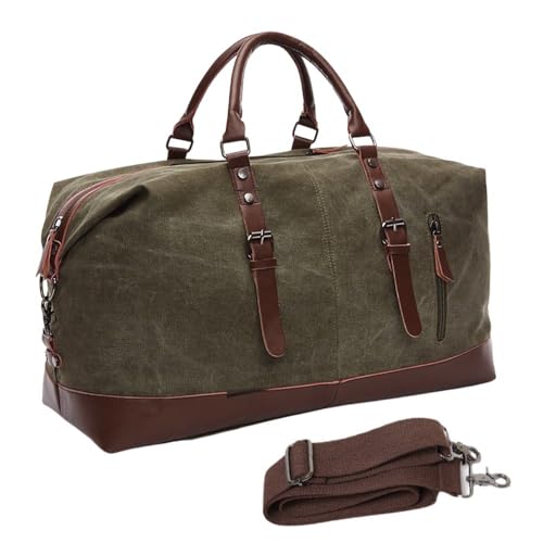 Image of CAVALO - Be Unique Vintage Canvas Travel Duffel Bag for Men & Women, 40L Large Capacity Weekender Bag with Detachable Shoulder Strap, Leather Handles, for Travel, Gym & Business Trips (Green)