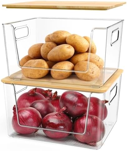 IDEATECH Pantry Organizers and Storage, Kitchen Storage and Organization for Onion, Potato, Veggies, Stackable Clear Organizer Bins for Pantry, Shelf, Kitchen Cabinet, Bathroom Organization(2Pack)