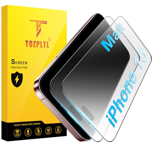 TOZPLTL für iPhone 15 Matt Panzerglas Schutzfolie, 9H Festigkeit Full Screen Anti-Kratzen Matte folie, Blendschutz, Anti-Fingerabdruck Bildschirmschutzfolie, 2 Stück