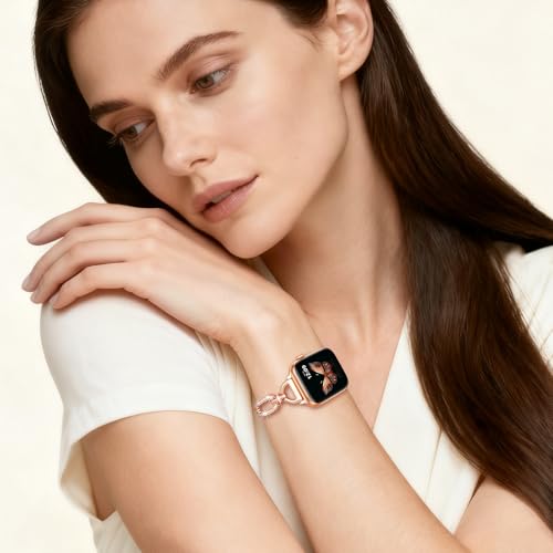 CAGOS Slim Metal Band Compatible with Apple Watch Bands for Women 38mm 40mm 41mm 42mm 44mm 45mm 46mm, Elegant Dressy Jewelry Bracelet with Bling Diamond for iWatch Series 11/10/9/8/7/6/5/4/3/2/1/SE3/2/1/Ultra - Image 4