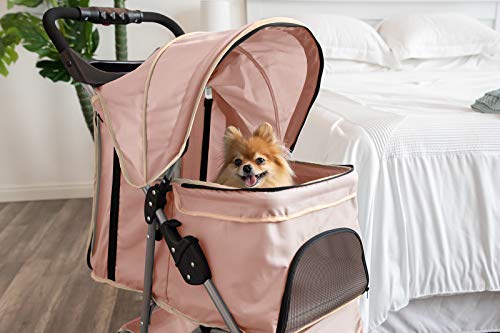 Paws & Pals 3 Wheeler Elite Jogger Pet Stroller Cat/Dog Easy to Walk Folding Travel Carrier, Beige