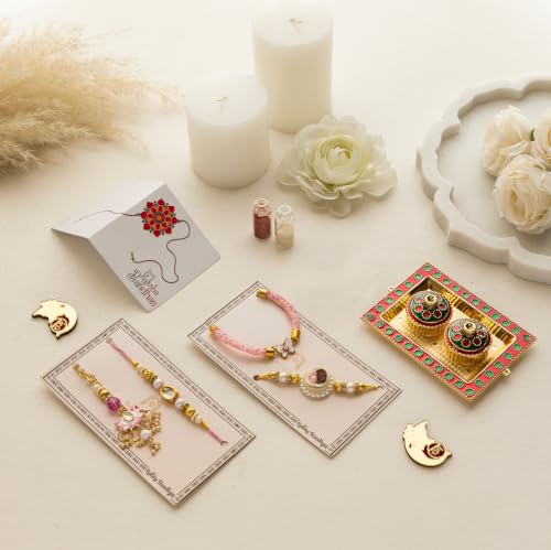 Image of Premium Handmade Designer Rakhi Set for Brother and Bhabhi Adjustable Couple Rakhi with Roli Chawal & Nariyal