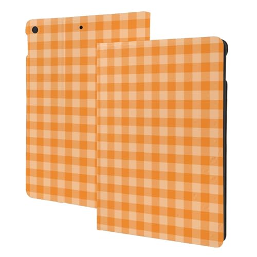 Housse iPad 10.2 motif écossais orange et blanc pour iPad 9/8/7