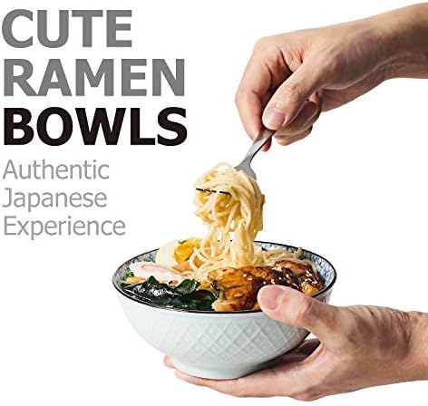 Y YHY Ceramic Cereal, Soup, Salad Bowls, 16 Ounces Japanese Bowls, Set of 4 Assorted Designs, Blue and White