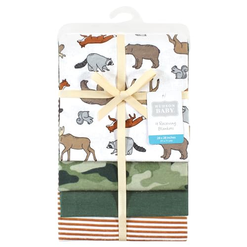 Image of Hudson Baby Unisex Baby Cotton Poly Flannel Receiving Blankets, Animal Adventure, One Size