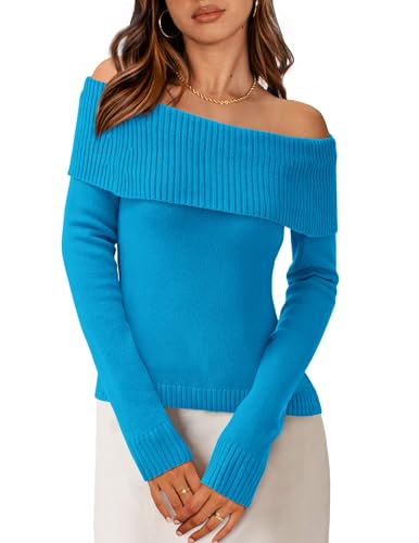 PRETTYGARDEN Off The Shoulder Sweater for Women 2025 Fall Fashion Cute Long Sleeve Tops Winter Ribbed Pullover Knit Outfits