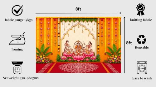 Image of seemantham Backdrop Decoration | Traditional Seemantham & Baby Shower Ceremony Backdrop 8x8 Feet | seemantham Backdrop Traditional | varalakshmi Backdrop Cloth
