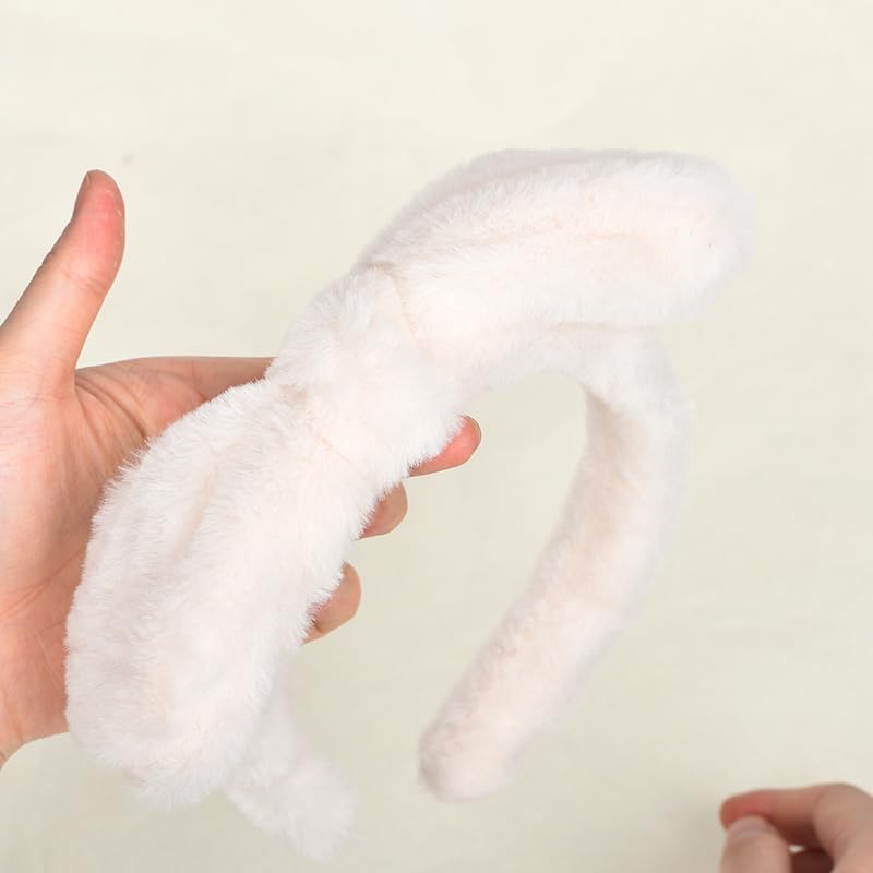 Miniatura 3 de Guqqeuc Diadema de orejas de conejo, diadema de felpa para mujeres y niñas, lindas diademas con lazo para lavar la cara, diademas de spa para niñas,